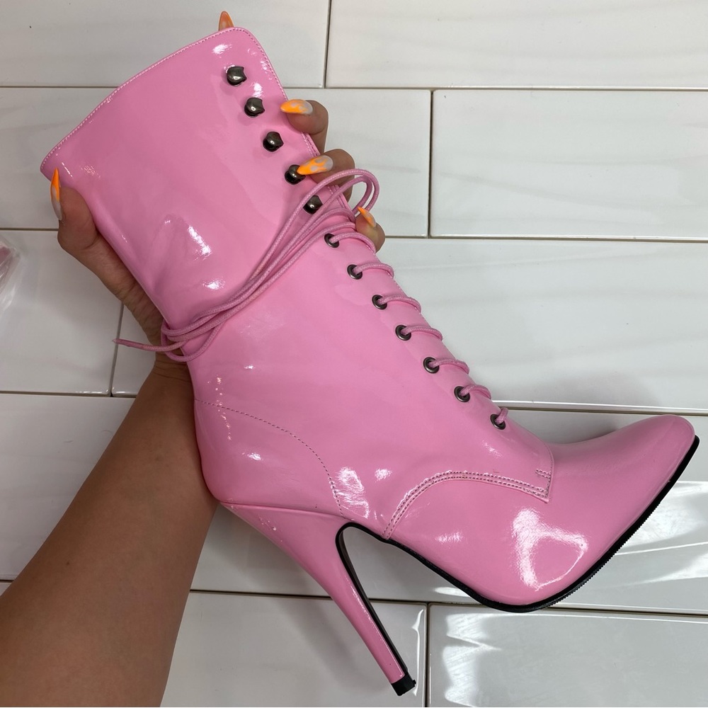 6375-GRANNY MID CALF ANKLE BOOT | PINK PATENT